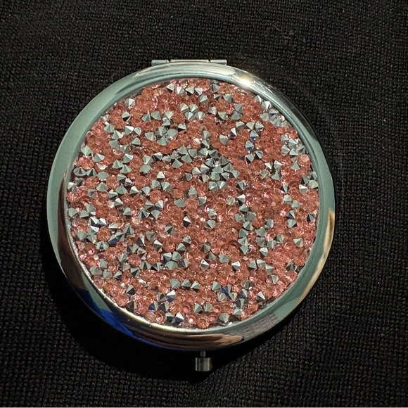 Rhinestone Glitter Compact Mirror CHOICE - Silver, Pink, or Blue - Magnifying - Picture 4 of 7